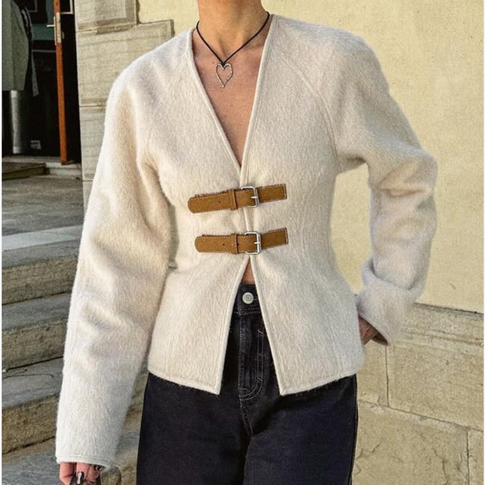 Sweater Jacket with Buckle Accents